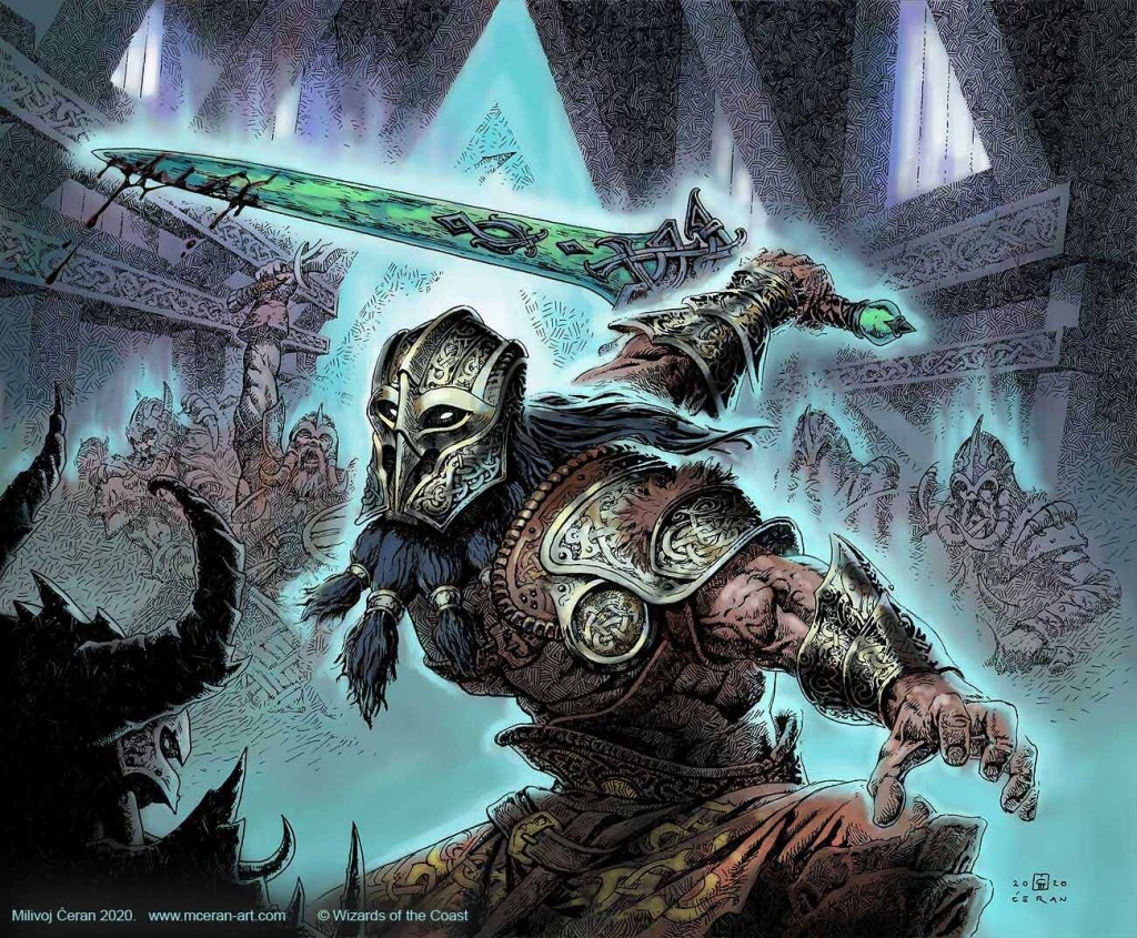 MtG Art Halvar, God of Battle from Kaldheim Set by Milivoj Ceran Art