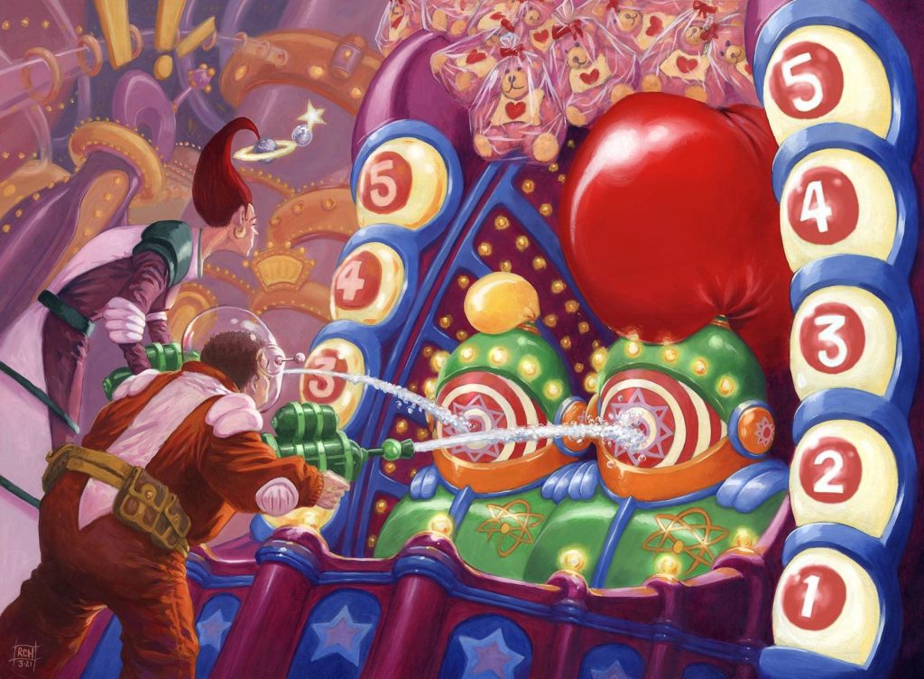 Water Gun Balloon Game MtG Art from Unfinity Set by Ralph Horsley Art